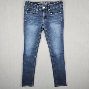 American Eagle Skinny Jeans Womens 4 Blue Super Stretch Low Rise Denim Casual